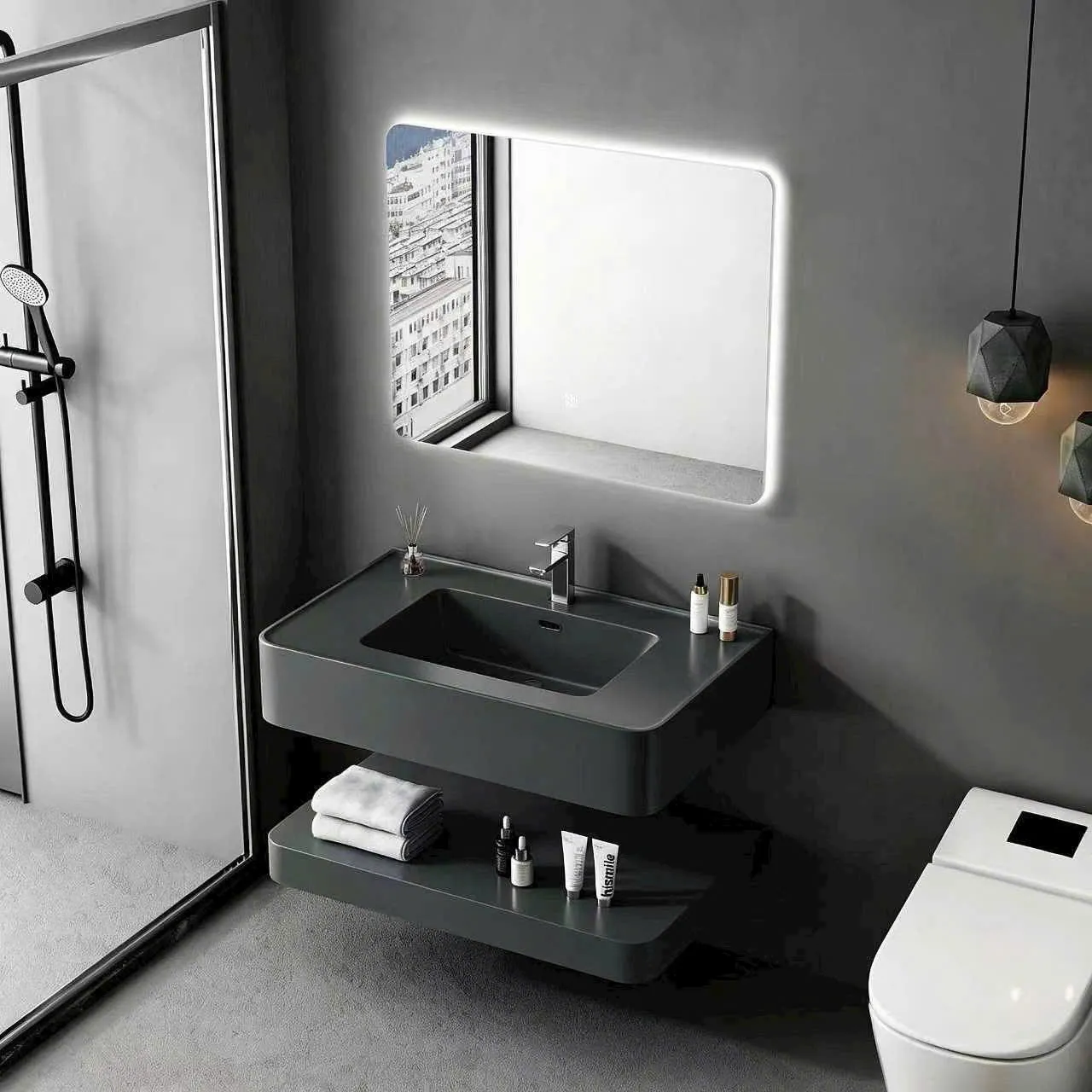 Bàn Đá Lavabo 2 Tầng liền chậu âm bàn BD1 
