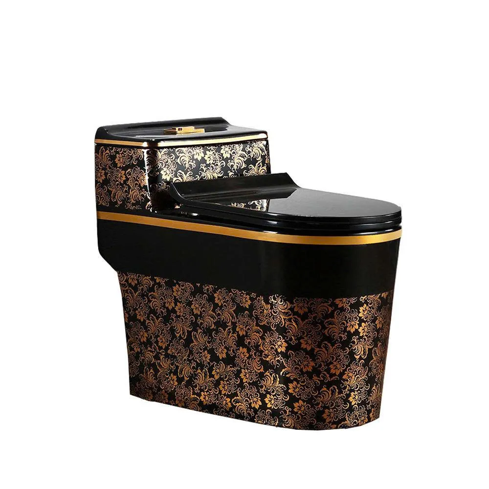 Bồn cầu 1 khối hoa văn vàng 8906