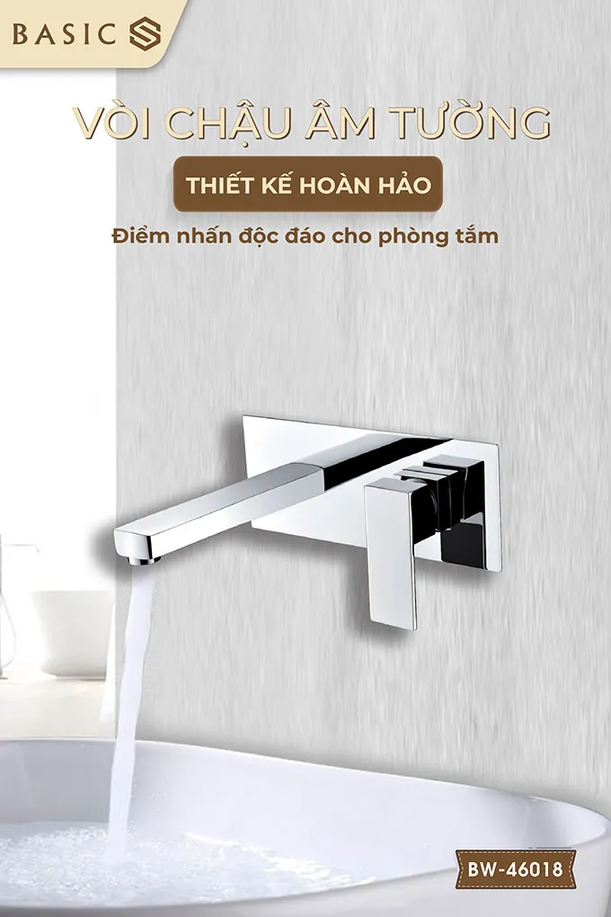 Vòi âm tường nóng lạnh Basic Màu Chrome BW-46018
