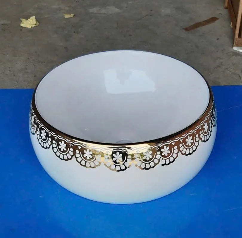 Chậu lavabo bằng sứ màu vàng C014