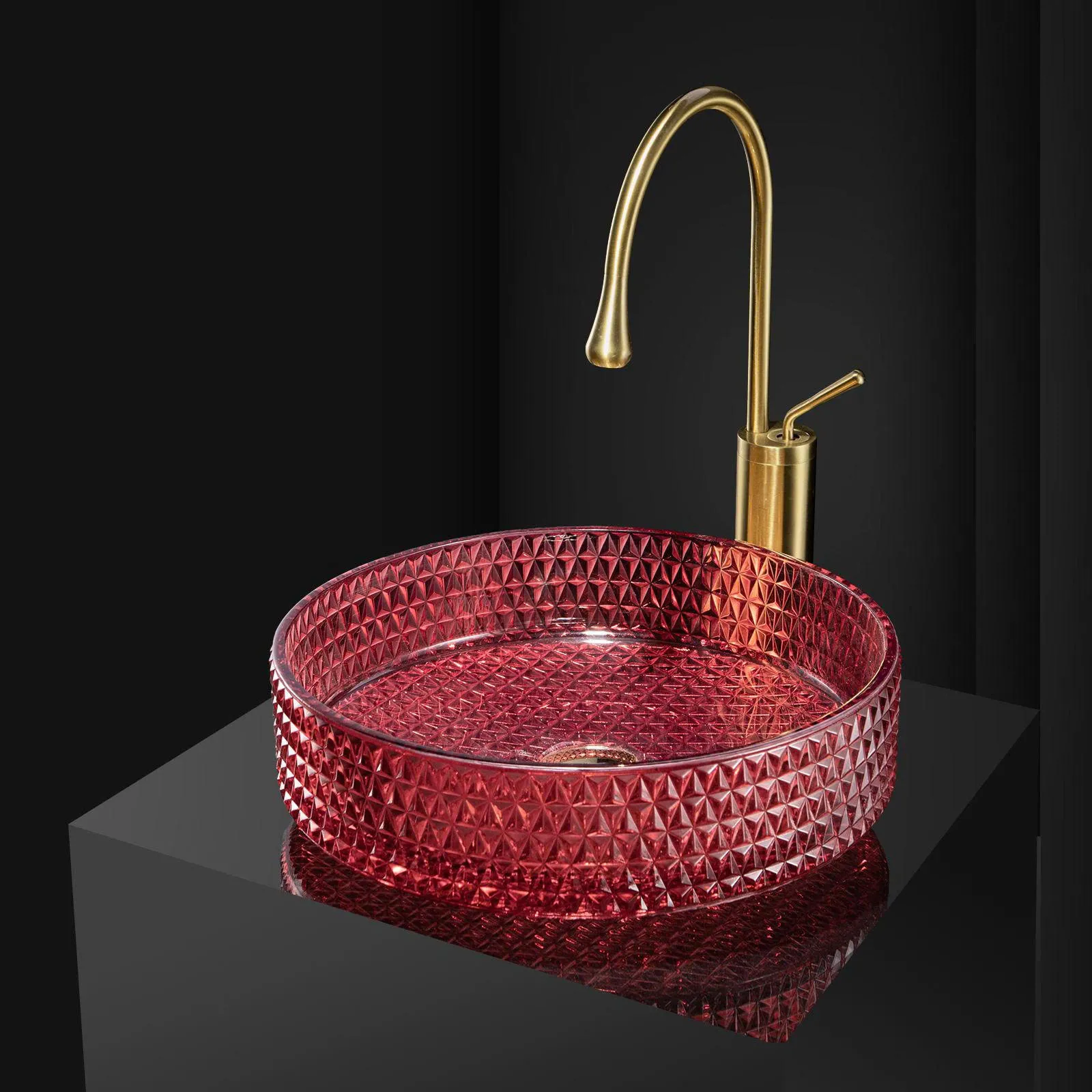 Chậu lavabo đặt bàn pha lê tròn màu đỏ CPL01R
