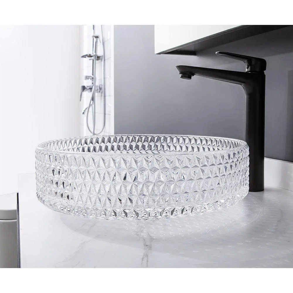 Chậu lavabo đặt bàn pha lê tròn màu trắng CPL01W1