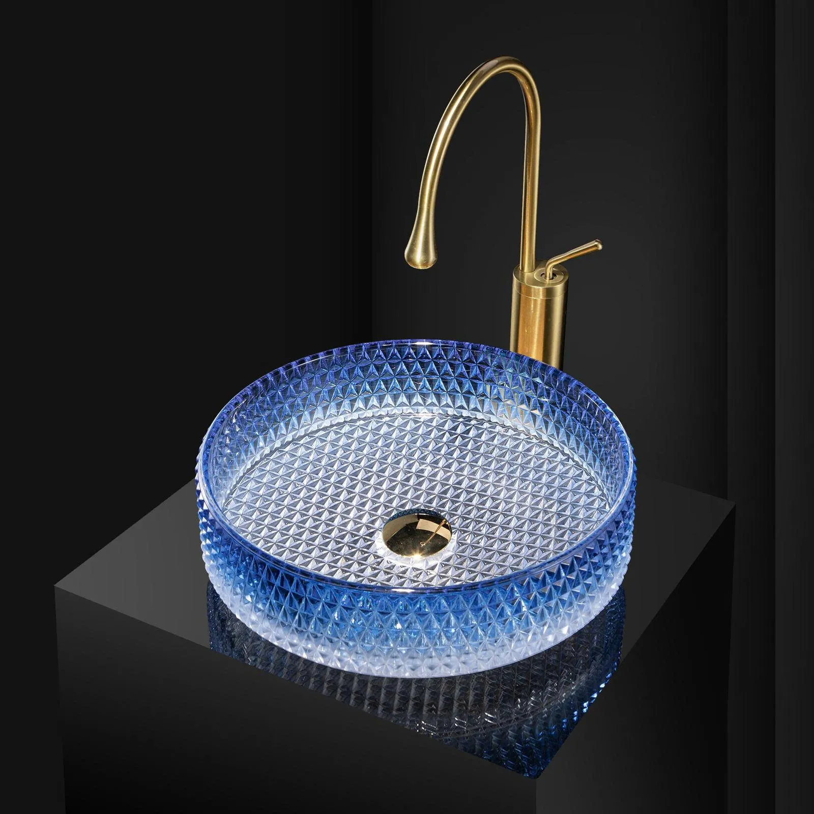 Chậu lavabo đặt bàn pha lê tròn màu xanh CPL01