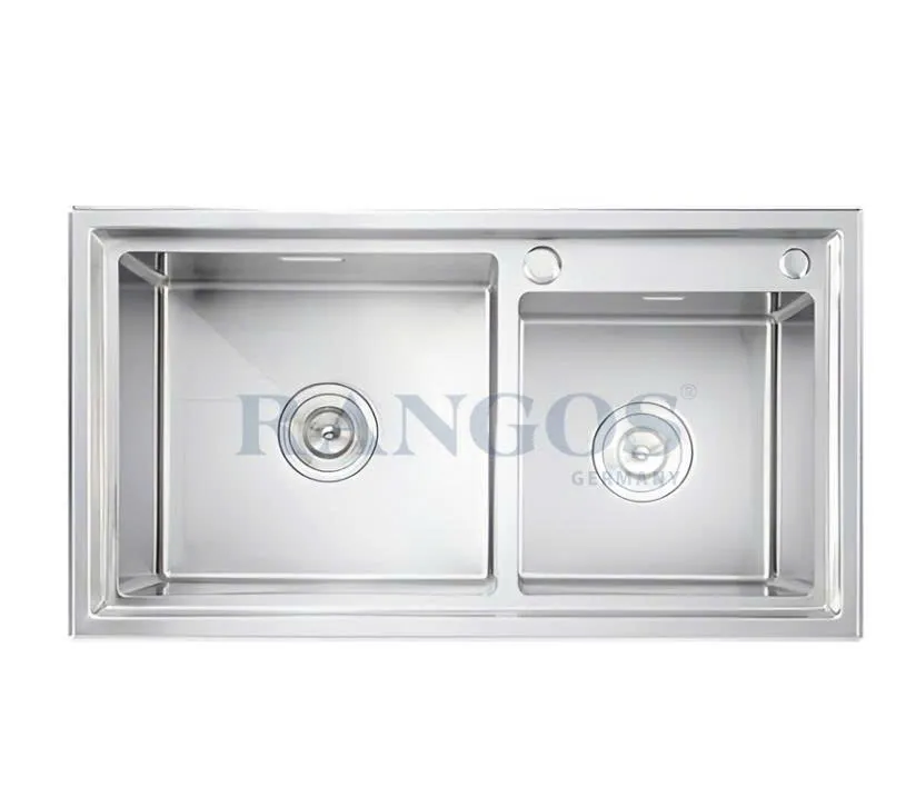 CHẬU RỬA BÁT HANDMADE 2 HỐ LỆCH CÓ GIẬT CẤP RGS-8245L-GC