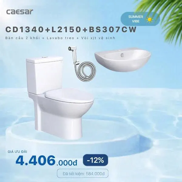 Khuyến mãi bàn cầu + Lavabo treo + Vòi xịt Xi - CD1340 + L2150 + BS307CW