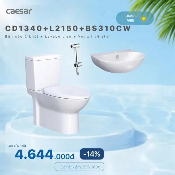 Khuyến mãi bàn cầu + Lavabo treo + Vòi xịt Inox - CD1340 + L2150 + BS310CW