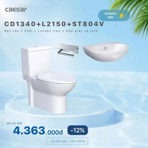 Bàn cầu + Lavabo treo + Hộp đựng giấy vệ sinh - CD1340 + L2150 + ST804V