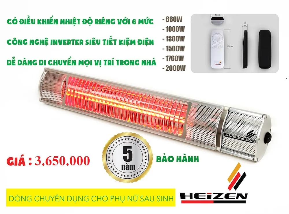 Đèn sưởi không chói mắt 2000W có điều khiển -HEITR - HEIZEN