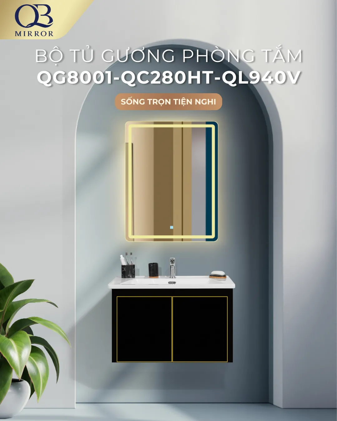Bộ tủ gương phòng tắm cao cấp QG8001-QC280HT-QL940V