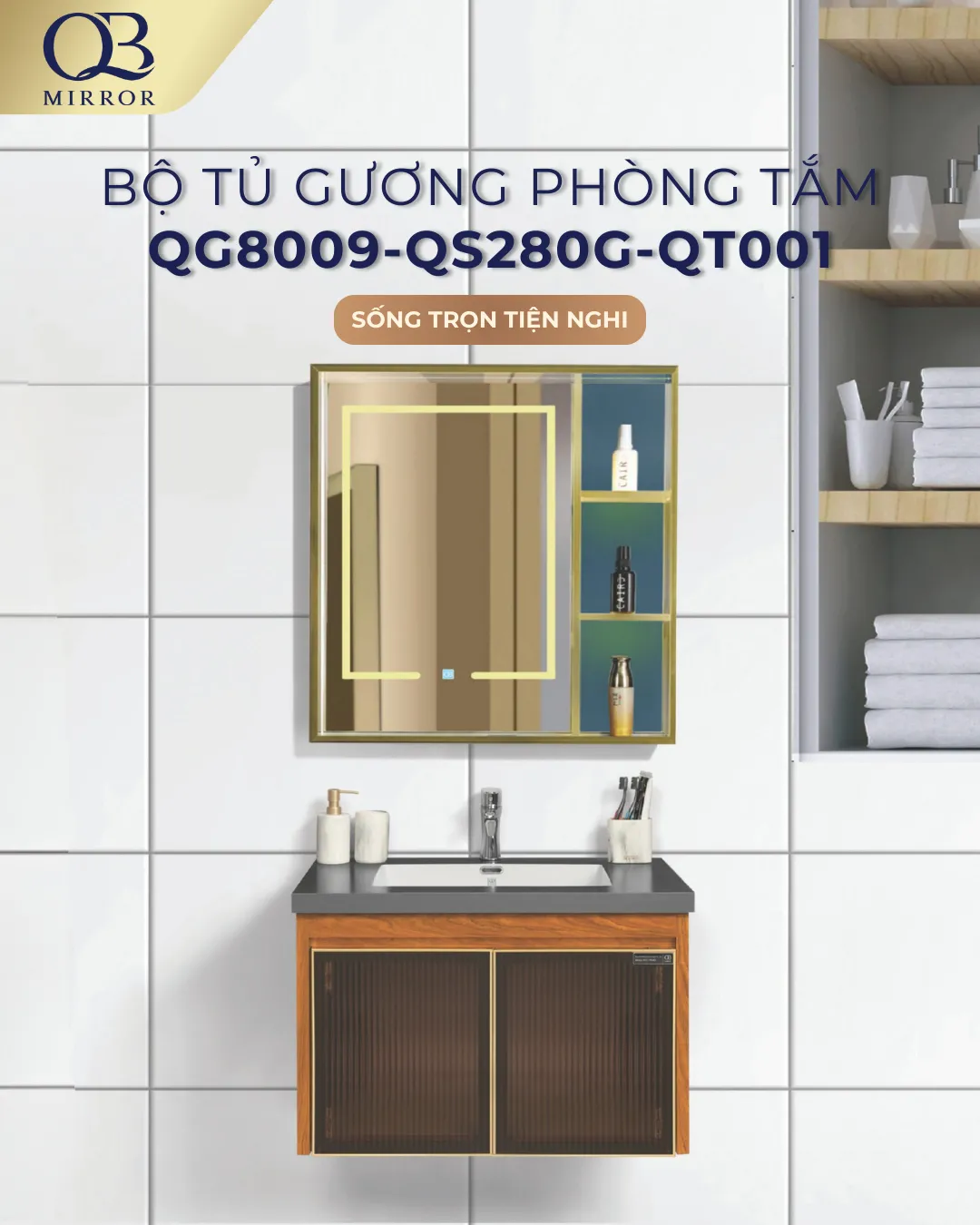 Bộ tủ gương phòng tắm cao cấp QG8009-QS280G-QT001