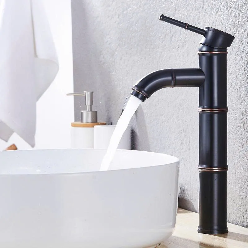 Vòi lavabo cổ điển hình cây trúc màu đen 078-5B